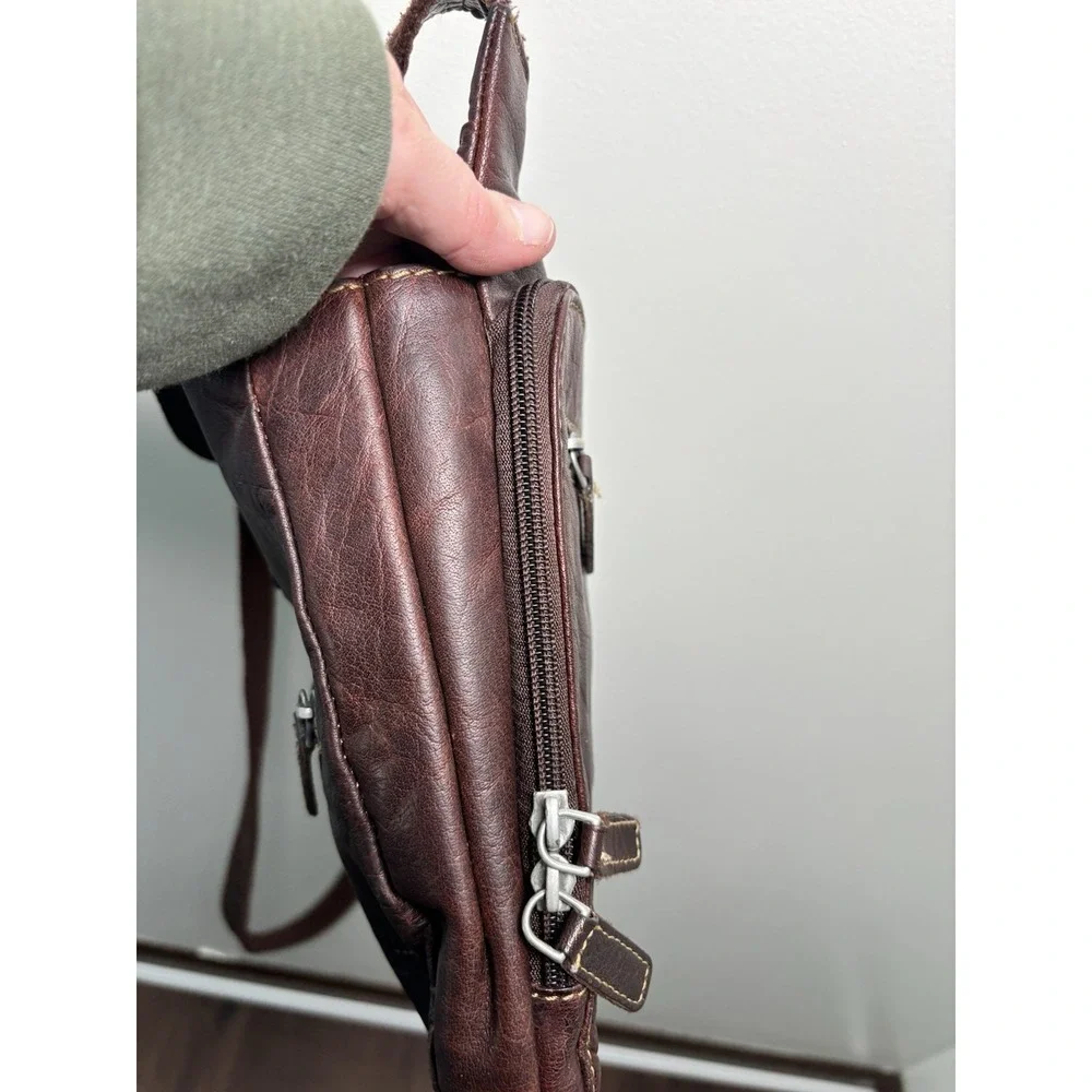 Jack Georges‎ Leather Crossbody Bag Voyager Traveler Messenger Brown Boho